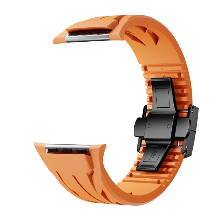 For Apple Watch 44mm / 45mm / 46mm / 49mm Tailor Stainless Steel Black Butterfly Buckle Silicone Watch Band(Orange) by bashfashion