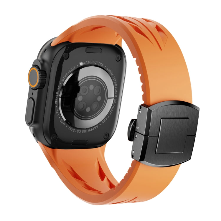 For Apple Watch 44mm / 45mm / 46mm / 49mm Tailor Stainless Steel Black Butterfly Buckle Silicone Watch Band(Orange) by bashfashion