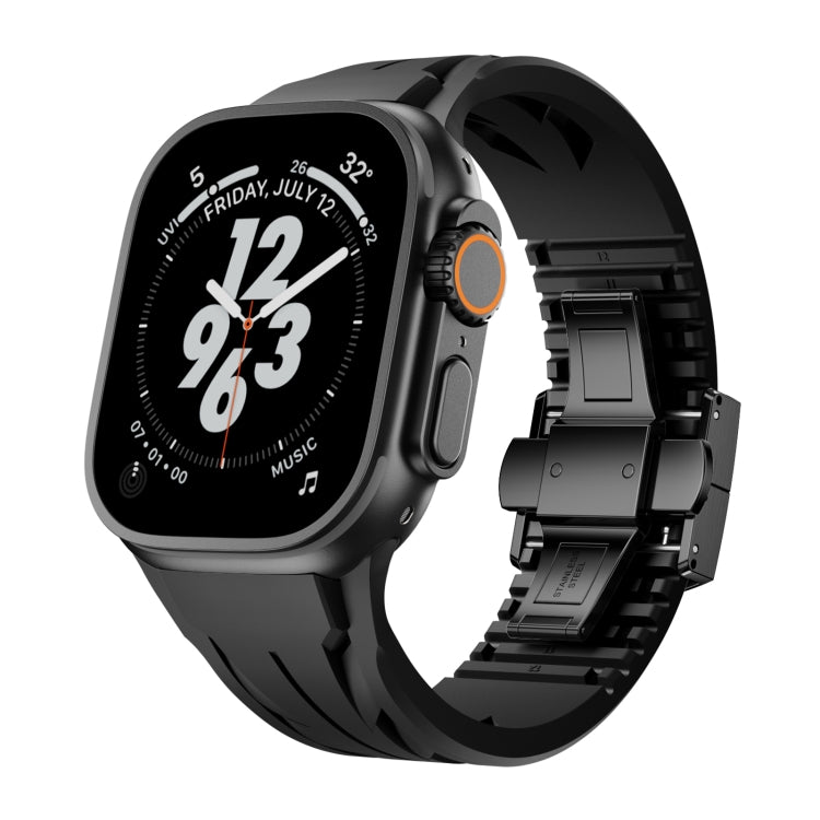 For Apple Watch 44mm / 45mm / 46mm / 49mm Tailor Stainless Steel Black Butterfly Buckle Silicone Watch Band(Black) by bashfashion