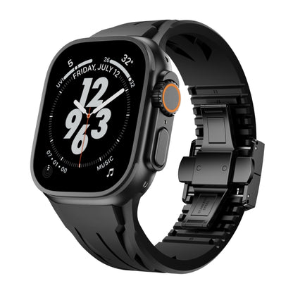 For Apple Watch 44mm / 45mm / 46mm / 49mm Tailor Stainless Steel Black Butterfly Buckle Silicone Watch Band(Black) by bashfashion