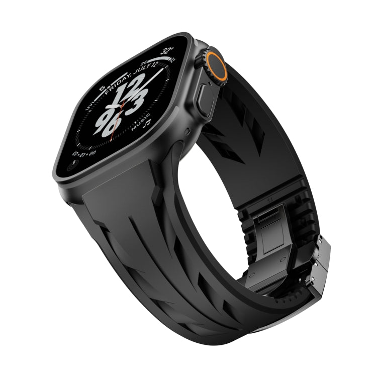 For Apple Watch 44mm / 45mm / 46mm / 49mm Tailor Stainless Steel Black Butterfly Buckle Silicone Watch Band(Black) by bashfashion