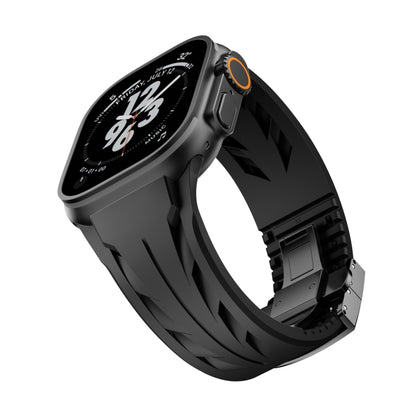 For Apple Watch 44mm / 45mm / 46mm / 49mm Tailor Stainless Steel Black Butterfly Buckle Silicone Watch Band(Black) by bashfashion