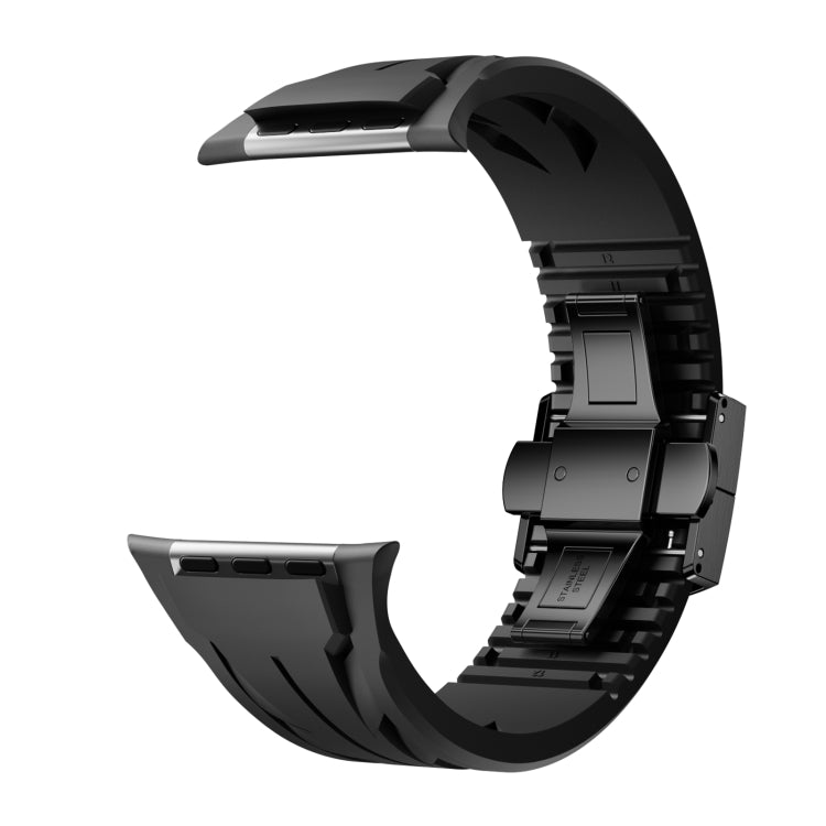 For Apple Watch 44mm / 45mm / 46mm / 49mm Tailor Stainless Steel Black Butterfly Buckle Silicone Watch Band(Black) by bashfashion