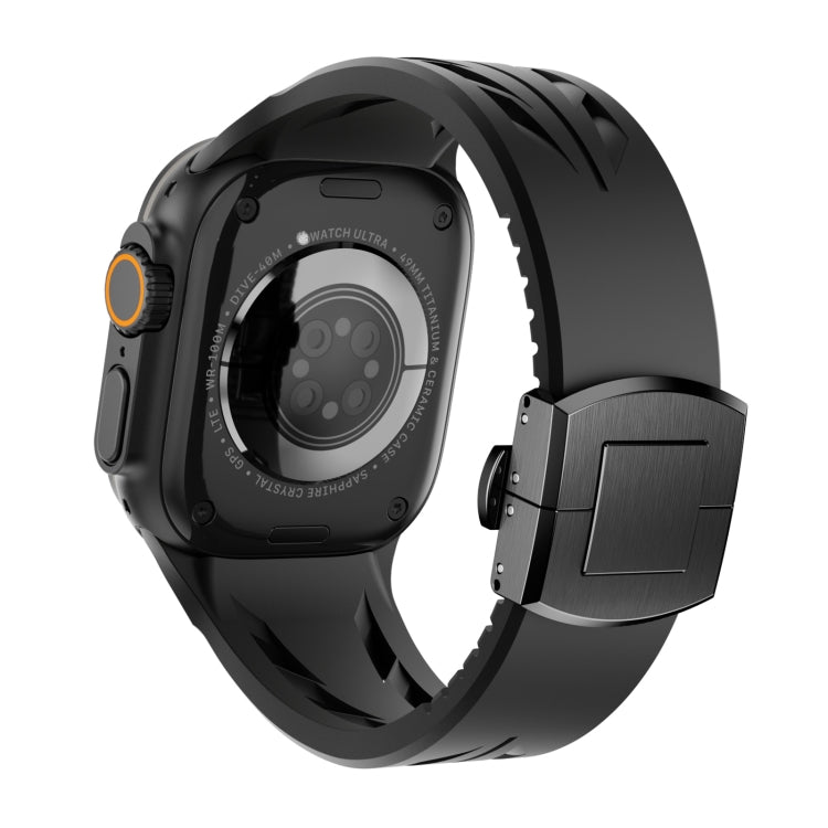 For Apple Watch 44mm / 45mm / 46mm / 49mm Tailor Stainless Steel Black Butterfly Buckle Silicone Watch Band(Black) by bashfashion