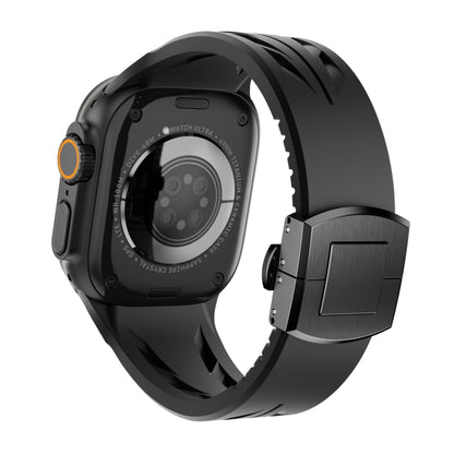 For Apple Watch 44mm / 45mm / 46mm / 49mm Tailor Stainless Steel Black Butterfly Buckle Silicone Watch Band(Black) by bashfashion