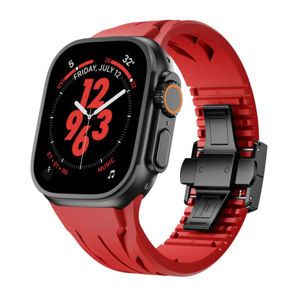 For Apple Watch 44mm / 45mm / 46mm / 49mm Tailor Stainless Steel Black Butterfly Buckle Silicone Watch Band(Red) by bashfashion