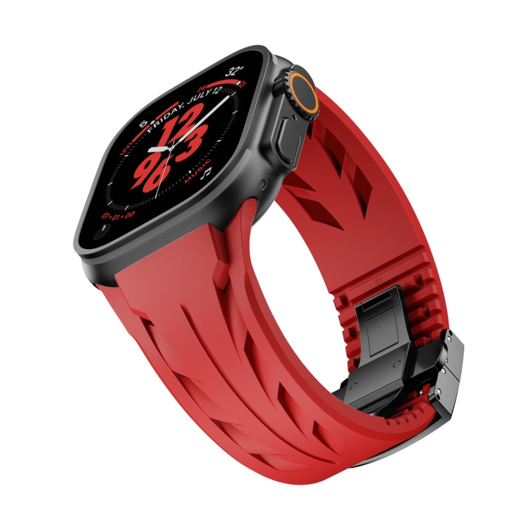 For Apple Watch 44mm / 45mm / 46mm / 49mm Tailor Stainless Steel Black Butterfly Buckle Silicone Watch Band(Red) by bashfashion