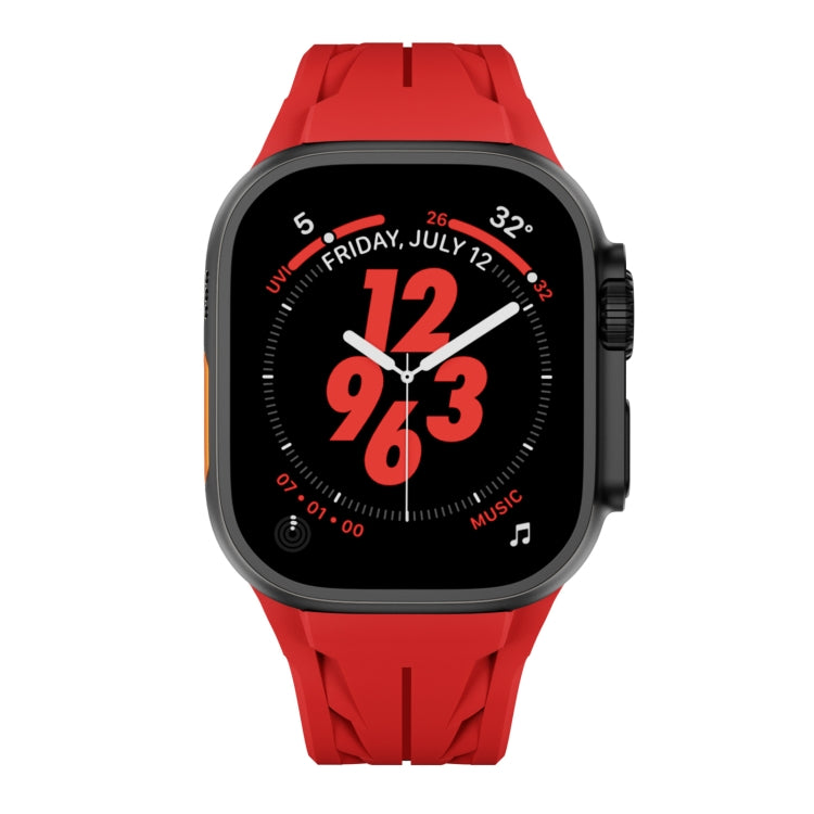 For Apple Watch 44mm / 45mm / 46mm / 49mm Tailor Stainless Steel Black Butterfly Buckle Silicone Watch Band(Red) by bashfashion
