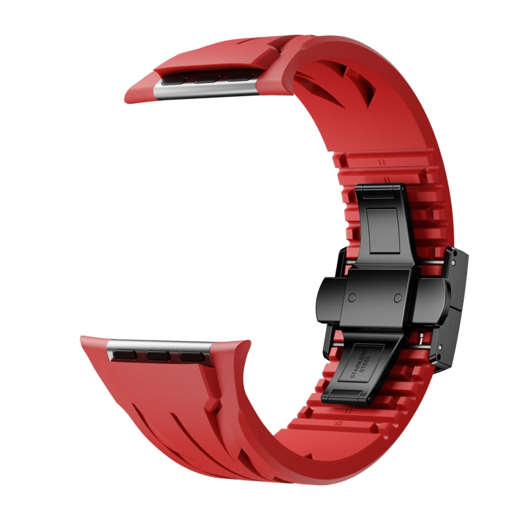 For Apple Watch 44mm / 45mm / 46mm / 49mm Tailor Stainless Steel Black Butterfly Buckle Silicone Watch Band(Red) by bashfashion