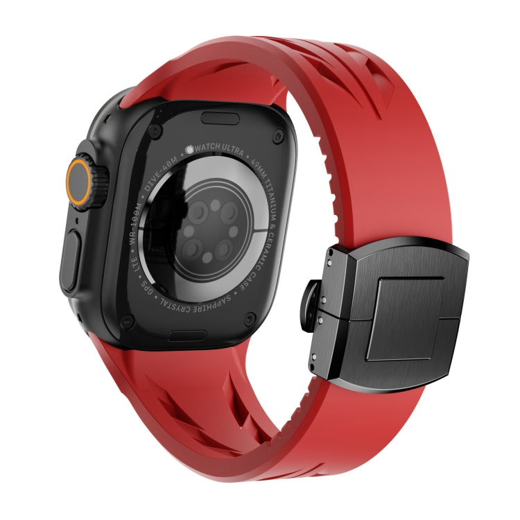For Apple Watch 44mm / 45mm / 46mm / 49mm Tailor Stainless Steel Black Butterfly Buckle Silicone Watch Band(Red) by bashfashion
