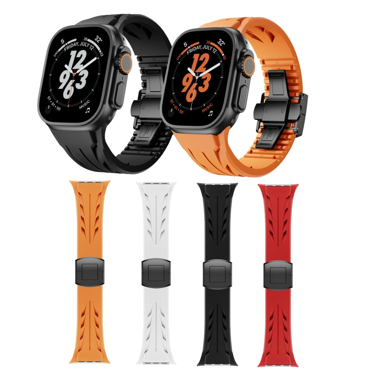 For Apple Watch 44mm / 45mm / 46mm / 49mm Tailor Stainless Steel Black Butterfly Buckle Silicone Watch Band(Black) by bashfashion