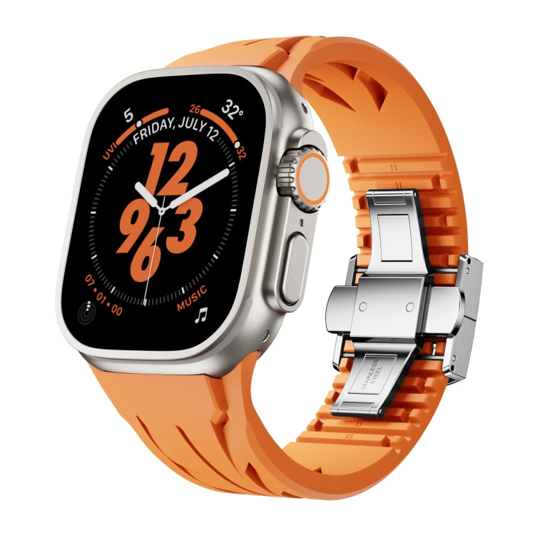 For Apple Watch 44mm / 45mm / 46mm / 49mm Tailor Stainless Steel Silver Butterfly Buckle Silicone Watch Band(Orange) by bashfashion