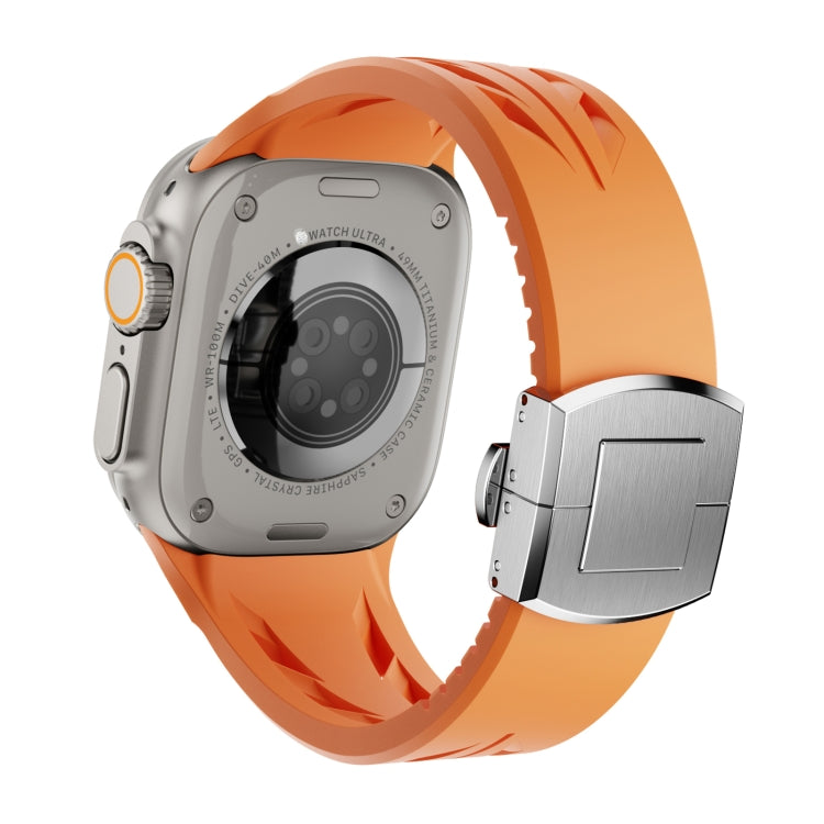 For Apple Watch 44mm / 45mm / 46mm / 49mm Tailor Stainless Steel Silver Butterfly Buckle Silicone Watch Band(Orange) by bashfashion
