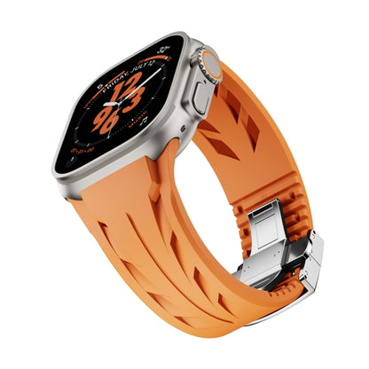For Apple Watch 44mm / 45mm / 46mm / 49mm Tailor Stainless Steel Silver Butterfly Buckle Silicone Watch Band(Orange) by bashfashion