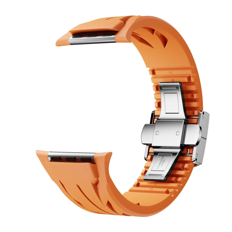 For Apple Watch 44mm / 45mm / 46mm / 49mm Tailor Stainless Steel Silver Butterfly Buckle Silicone Watch Band(Orange) by bashfashion
