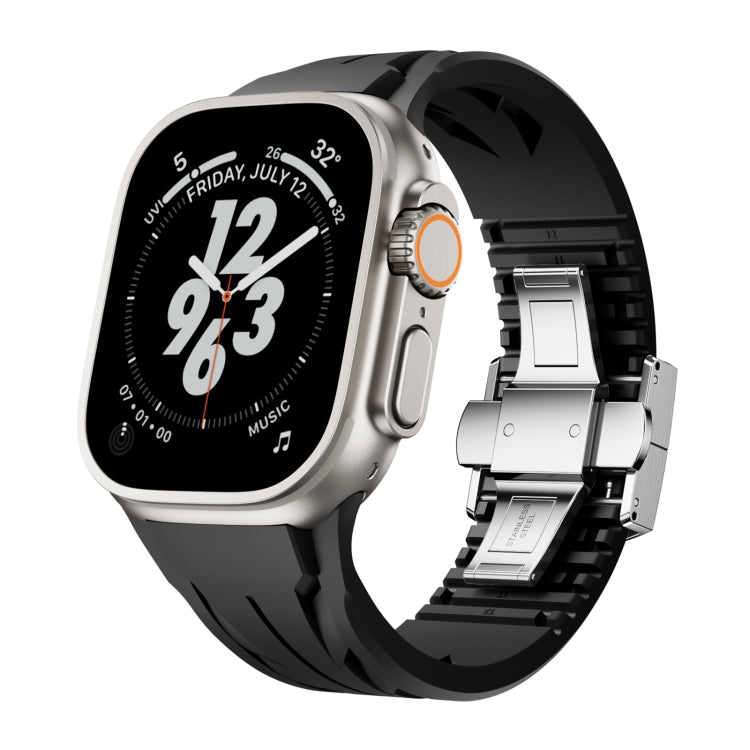 For Apple Watch 44mm / 45mm / 46mm / 49mm Tailor Stainless Steel Silver Butterfly Buckle Silicone Watch Band(Black) by bashfashion