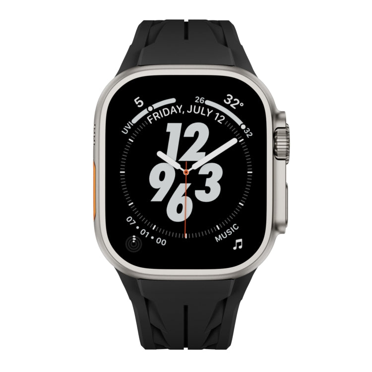 For Apple Watch 44mm / 45mm / 46mm / 49mm Tailor Stainless Steel Silver Butterfly Buckle Silicone Watch Band(Black) by bashfashion