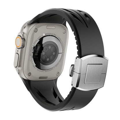 For Apple Watch 44mm / 45mm / 46mm / 49mm Tailor Stainless Steel Silver Butterfly Buckle Silicone Watch Band(Black) by bashfashion