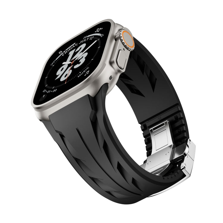 For Apple Watch 44mm / 45mm / 46mm / 49mm Tailor Stainless Steel Silver Butterfly Buckle Silicone Watch Band(Black) by bashfashion