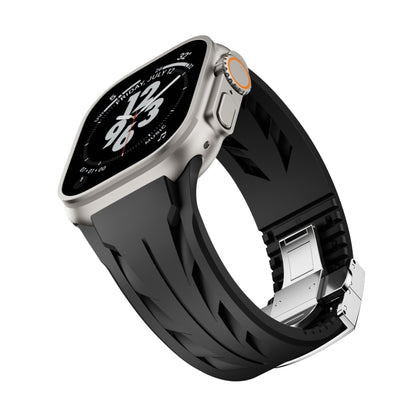 For Apple Watch 44mm / 45mm / 46mm / 49mm Tailor Stainless Steel Silver Butterfly Buckle Silicone Watch Band(Black) by bashfashion
