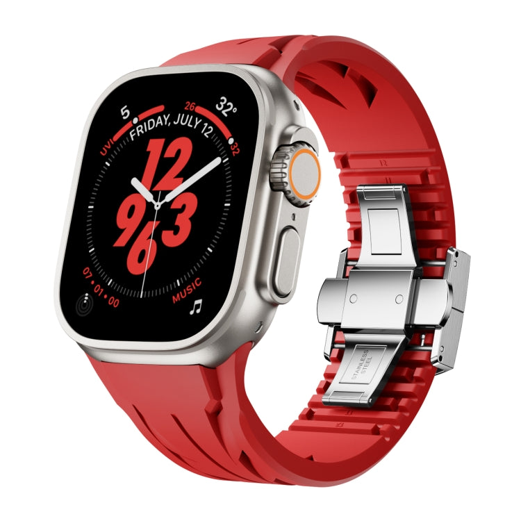 For Apple Watch 44mm / 45mm / 46mm / 49mm Tailor Stainless Steel Silver Butterfly Buckle Silicone Watch Band(Red) by bashfashion