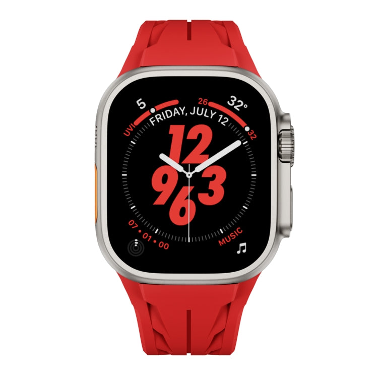 For Apple Watch 44mm / 45mm / 46mm / 49mm Tailor Stainless Steel Silver Butterfly Buckle Silicone Watch Band(Red) by bashfashion