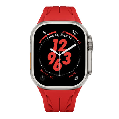 For Apple Watch 44mm / 45mm / 46mm / 49mm Tailor Stainless Steel Silver Butterfly Buckle Silicone Watch Band(Red) by bashfashion