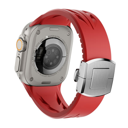 For Apple Watch 44mm / 45mm / 46mm / 49mm Tailor Stainless Steel Silver Butterfly Buckle Silicone Watch Band(Red) by bashfashion