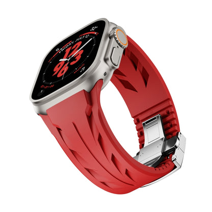 For Apple Watch 44mm / 45mm / 46mm / 49mm Tailor Stainless Steel Silver Butterfly Buckle Silicone Watch Band(Red) by bashfashion