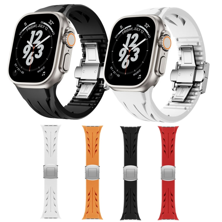 For Apple Watch 44mm / 45mm / 46mm / 49mm Tailor Stainless Steel Silver Butterfly Buckle Silicone Watch Band(Orange) by bashfashion