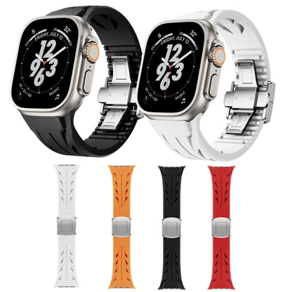 For Apple Watch 44mm / 45mm / 46mm / 49mm Tailor Stainless Steel Silver Butterfly Buckle Silicone Watch Band(Orange) by bashfashion