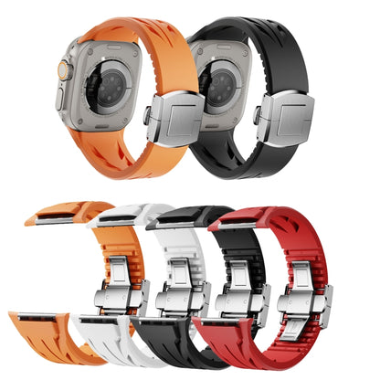 For Apple Watch 44mm / 45mm / 46mm / 49mm Tailor Stainless Steel Silver Butterfly Buckle Silicone Watch Band(Orange) by bashfashion