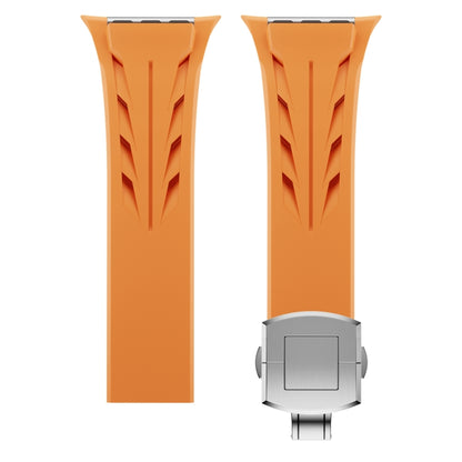 For Apple Watch 44mm / 45mm / 46mm / 49mm Tailor Stainless Steel Silver Butterfly Buckle Silicone Watch Band(Orange) by bashfashion