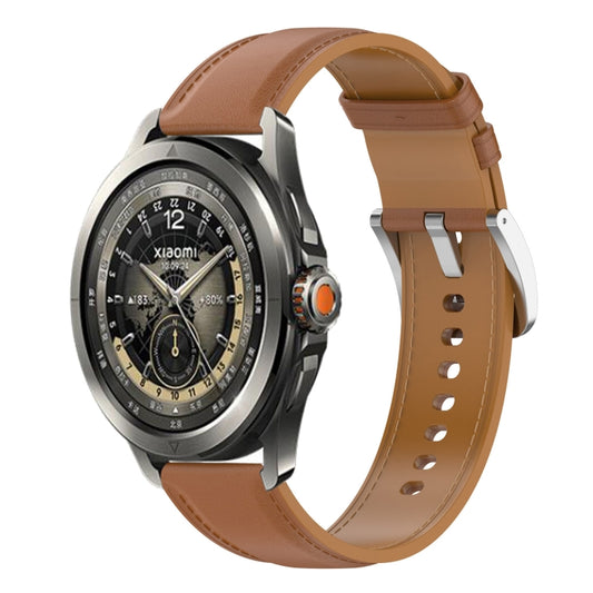 For Xiaomi Watch S4 Sport Stainless Steel Quick Release Buckle 22mm Genuine Leather Watch Band(Light Brown) by bashfashion