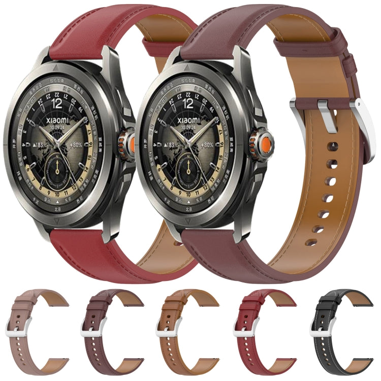 For Xiaomi Watch S4 Sport Stainless Steel Quick Release Buckle 22mm Genuine Leather Watch Band(Light Brown) by bashfashion