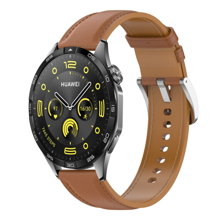 For Huawei Watch GT 4 46mm Stainless Steel Quick Release Buckle 22mm Genuine Leather Watch Band(Light Brown) by bashfashion