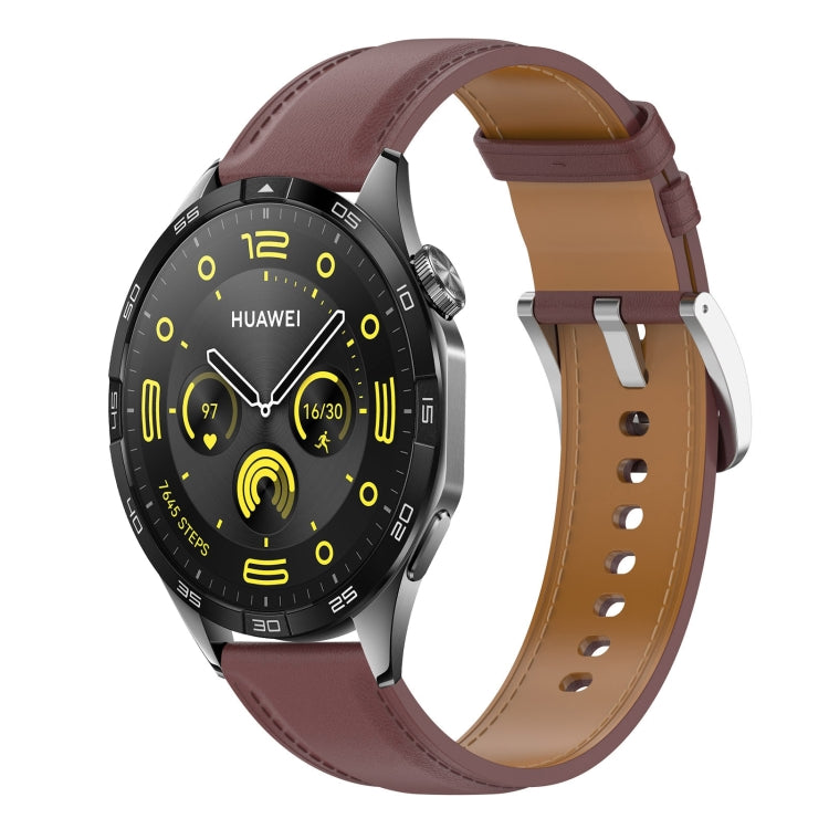 For Huawei Watch GT 4 46mm Stainless Steel Quick Release Buckle 22mm Genuine Leather Watch Band(Dark Brown) by bashfashion