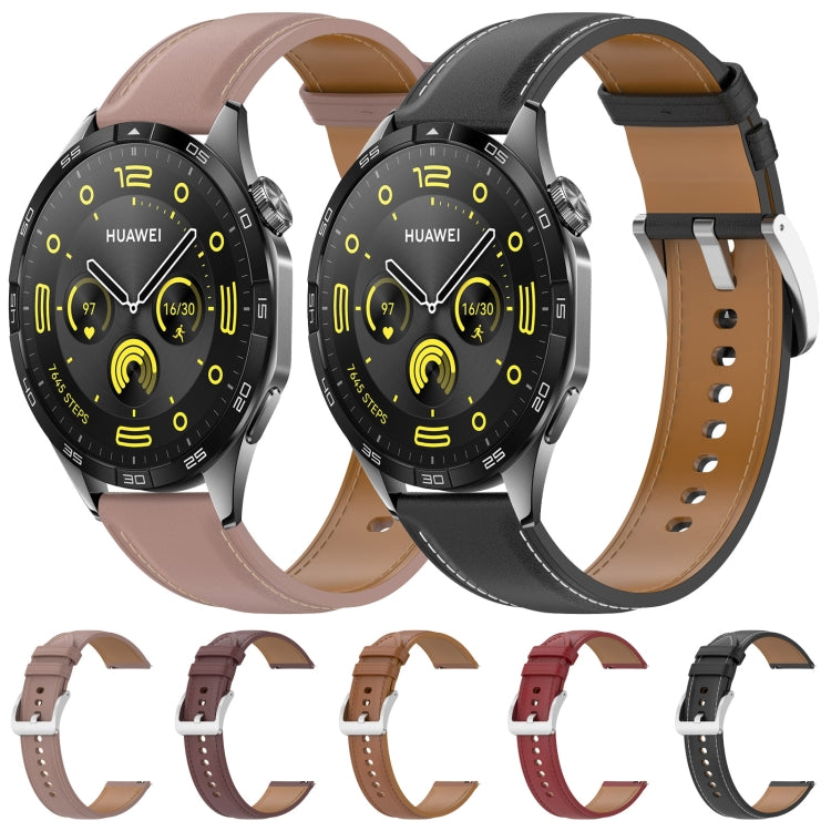 For Huawei Watch GT 4 46mm Stainless Steel Quick Release Buckle 22mm Genuine Leather Watch Band(Red) by bashfashion