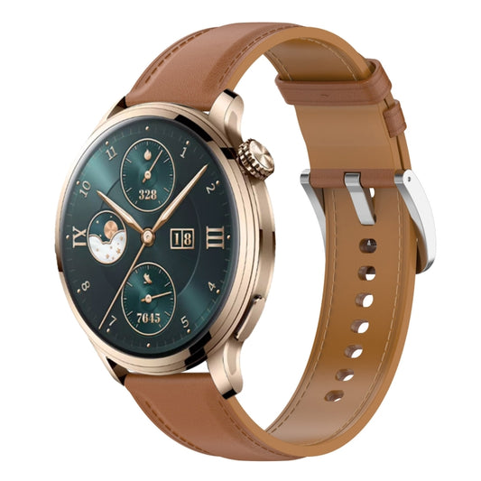 For Honor Watch 4 Pro Stainless Steel Quick Release Buckle 22mm Genuine Leather Watch Band(Light Browm) by bashfashion