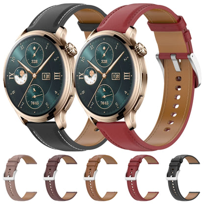 For Honor Watch 4 Pro Stainless Steel Quick Release Buckle 22mm Genuine Leather Watch Band(Dark Brown) by bashfashion