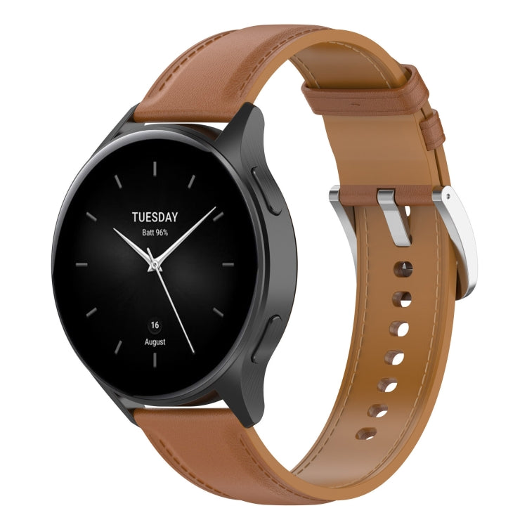 For Amazfit Bip 5 / GTR 4 / GTR 3 22mm Stainless Steel Quick Release Buckle Genuine Leather Watch Band(Light Brown) by bashfashion