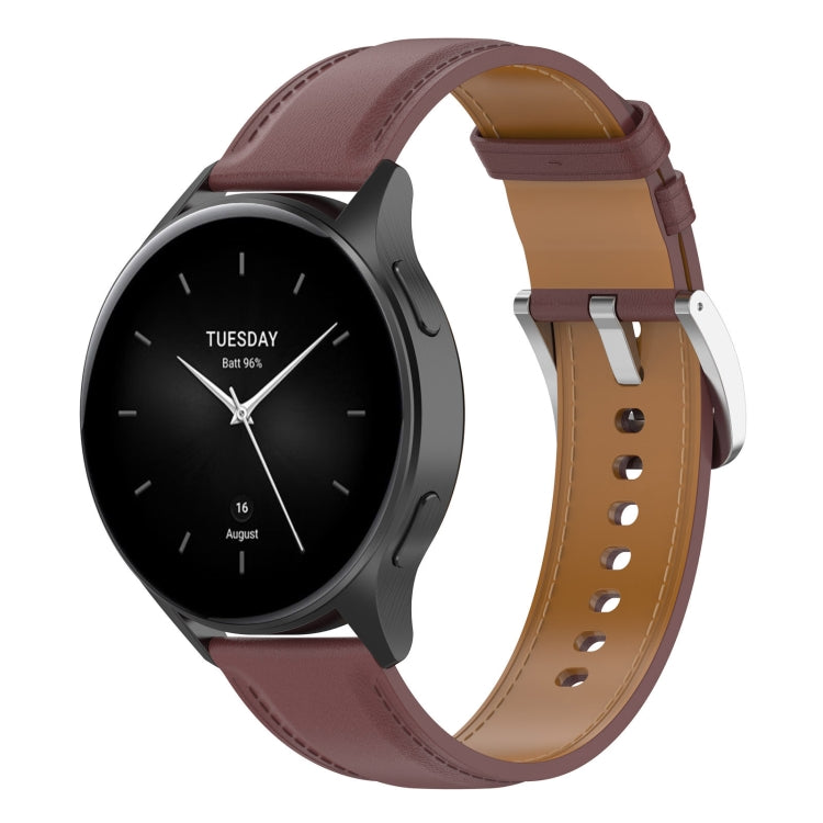 For Amazfit Bip 5 / GTR 4 / GTR 3 22mm Stainless Steel Quick Release Buckle Genuine Leather Watch Band(Dark Brown) by bashfashion
