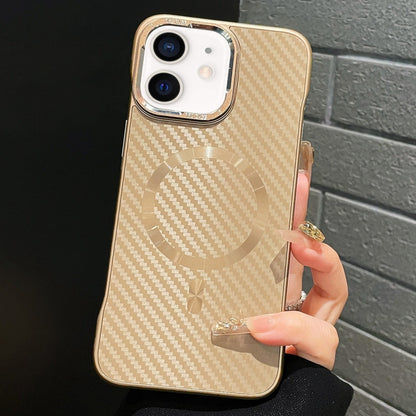 For iPhone 12 AG Carbon Fiber Frameless MagSafe Phone Case(Gold) by bashfashion