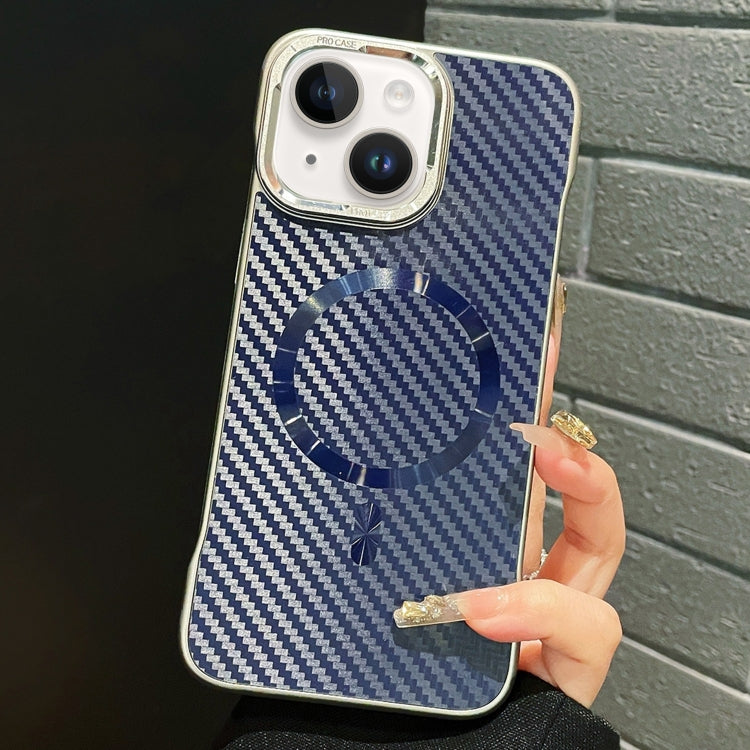 For iPhone 14 AG Carbon Fiber Frameless MagSafe Phone Case(Blue) by bashfashion