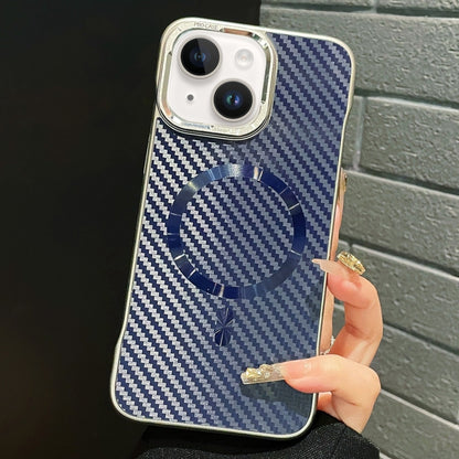 For iPhone 14 AG Carbon Fiber Frameless MagSafe Phone Case(Blue) by bashfashion