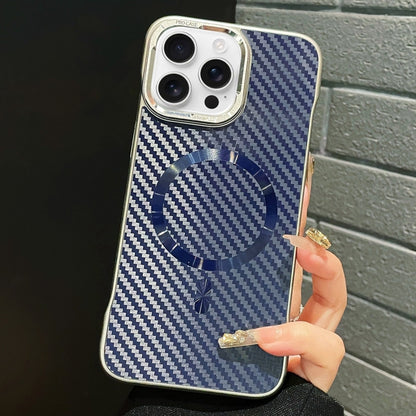 For iPhone 14 Pro AG Carbon Fiber Frameless MagSafe Phone Case(Blue) by bashfashion