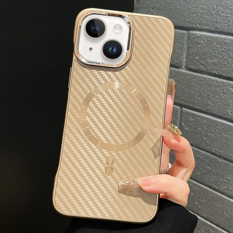 For iPhone 15 AG Carbon Fiber Frameless MagSafe Phone Case(Gold) by bashfashion