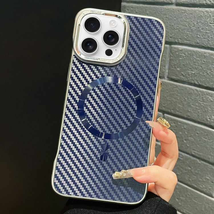 For iPhone 16 Pro AG Carbon Fiber Frameless MagSafe Phone Case(Blue) by bashfashion