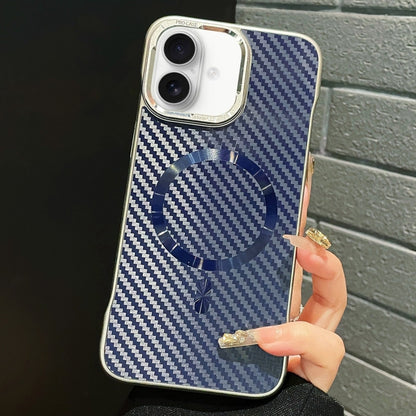 For iPhone 16 AG Carbon Fiber Frameless MagSafe Phone Case(Blue) by bashfashion