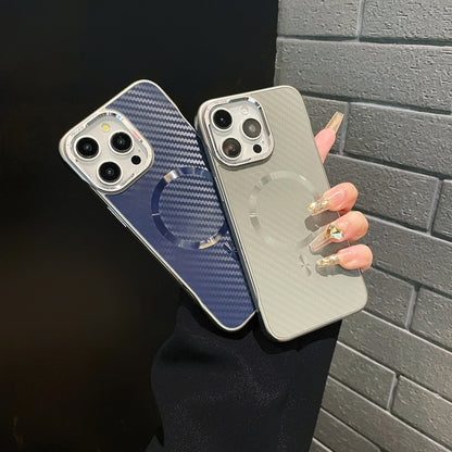 For iPhone 14 Pro AG Carbon Fiber Frameless MagSafe Phone Case(Blue) by bashfashion